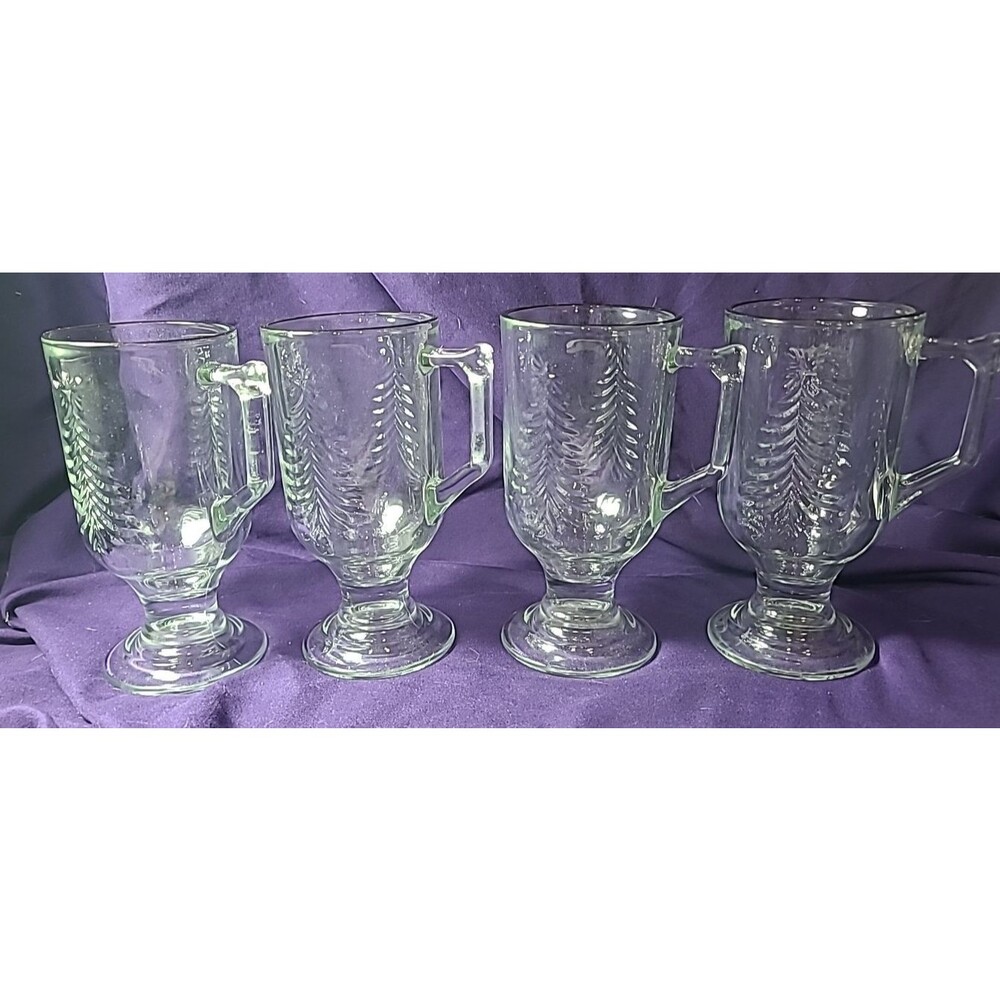 Indiana Glass Christmas Tree Irish Coffee Cup/Mug.. Gold Trim... Set of 4